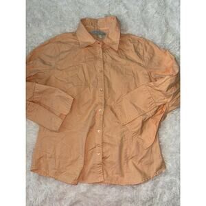 John Forsyth Women’s Sz. 10 Peach Striped Button Blouse. Cute, Flattering